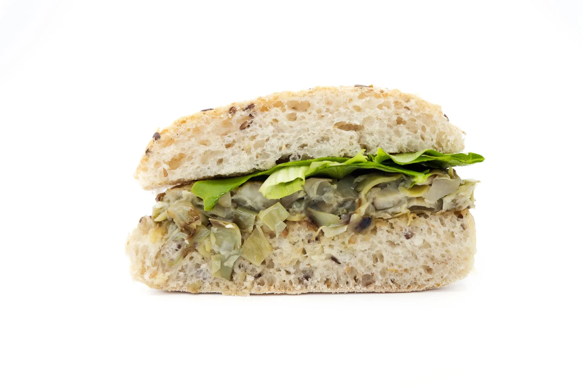 Sándwich sobre fondo blanco, fotografía gastronómica